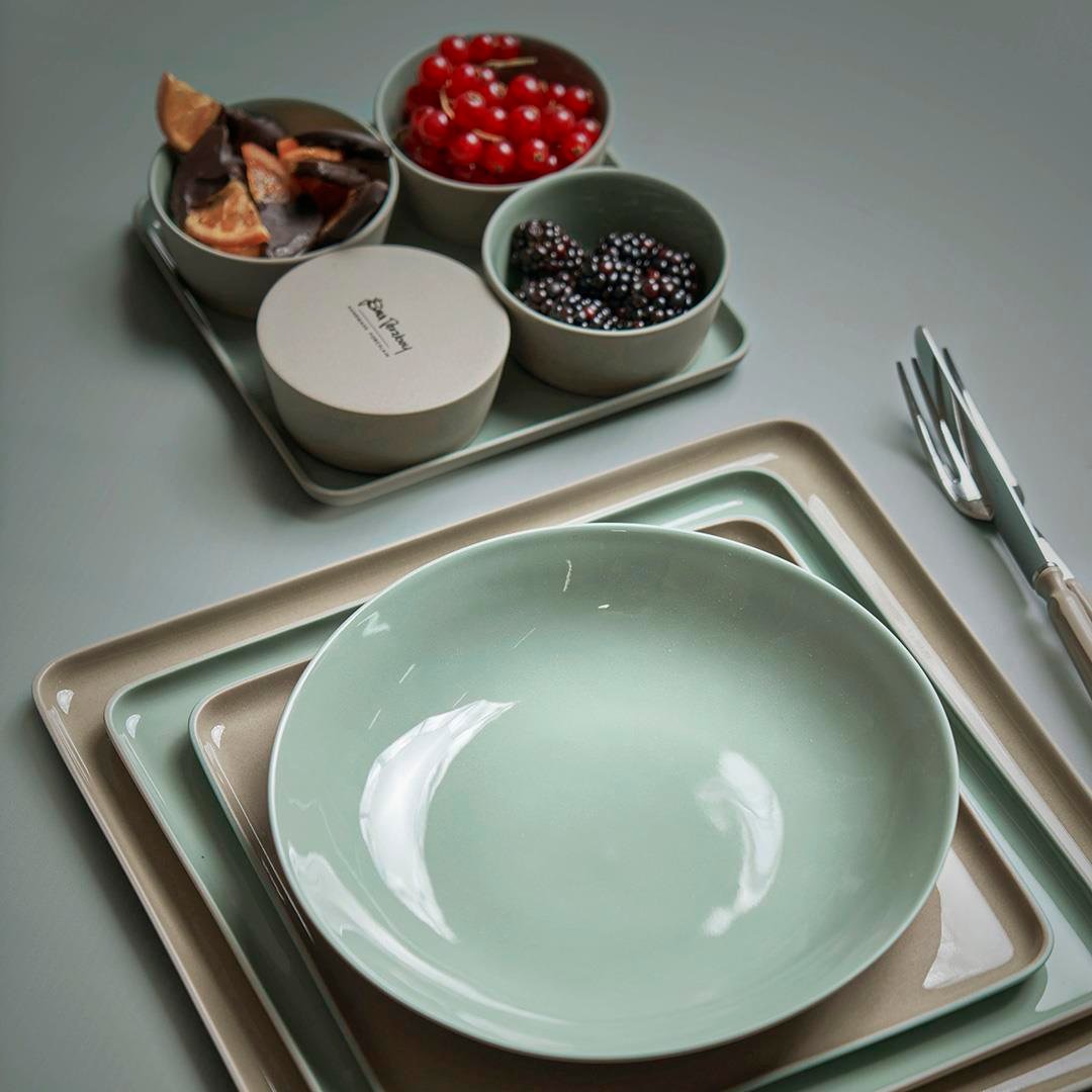 Square Dessert Plate Double Colour Ivory