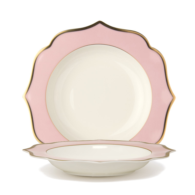 Ionica Roze Diep Bord met Gouden Randen Ø 22 cm
