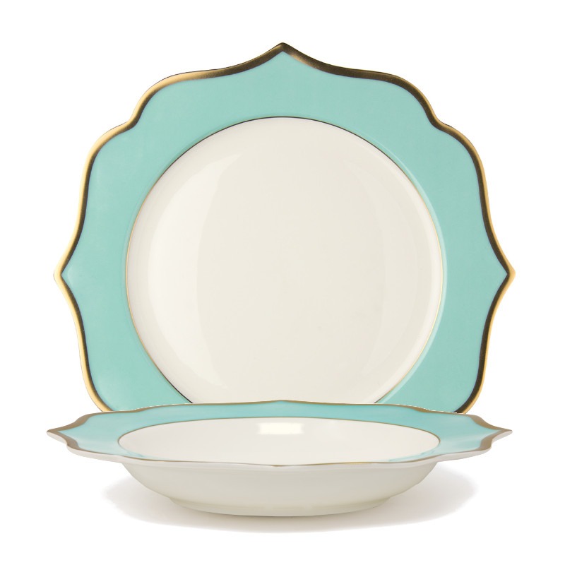 Ionica Turquoise Diep Bord met Gouden Randen Ø 22 cm