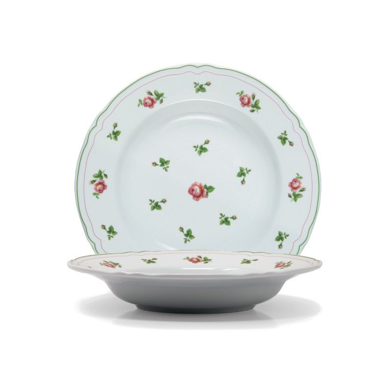 Anthiros White Deep Plate with Green Rim Ø cm 23.5