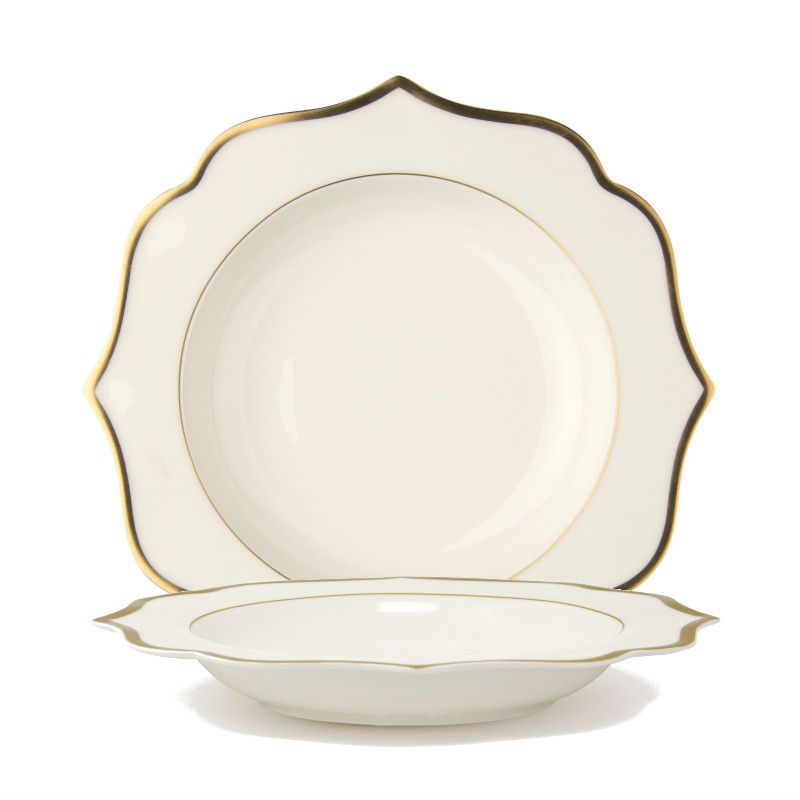Ionica Ivory Deep Plate with Gold Rims Ø 22 cm