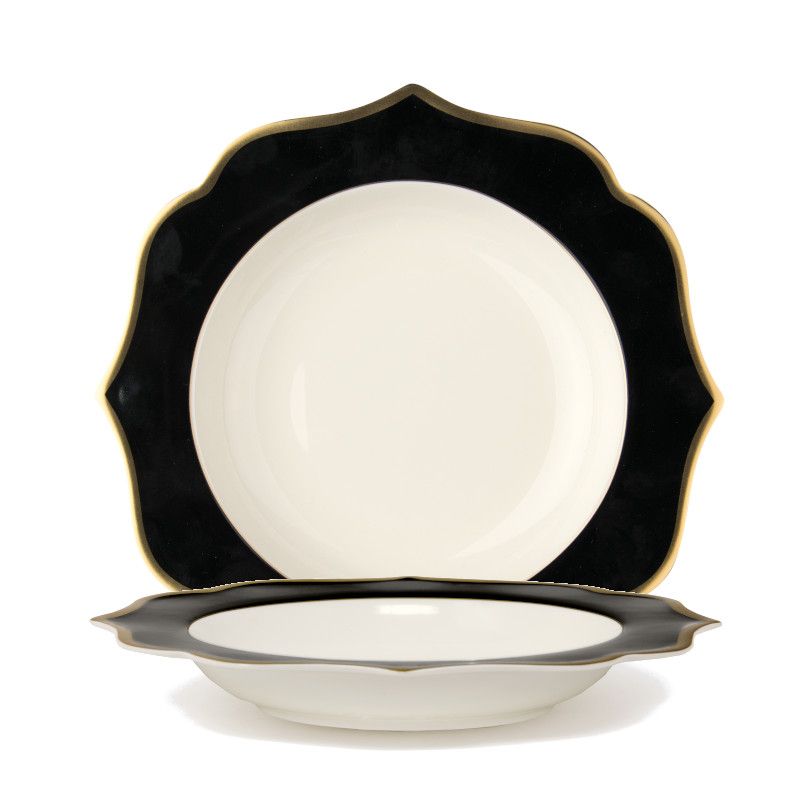 Ionica Black Deep Plate with Gold Rims Ø 22 cm
